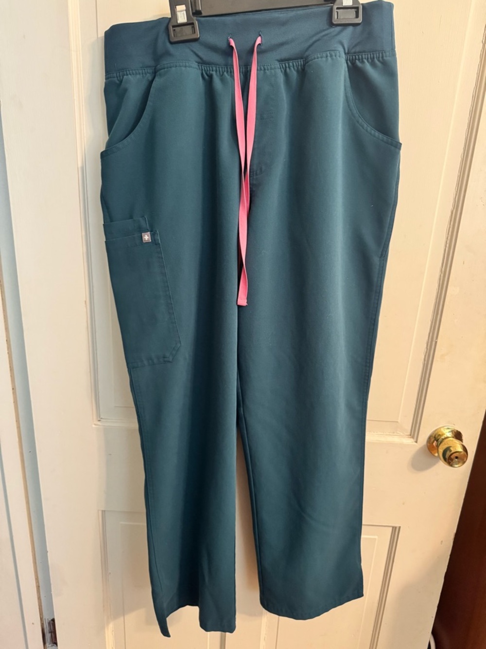 Figs Caribbean blue  Scrub Pants with Pink Drawstring